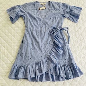 NIBI Montauk Blue Eyelet Wrap Dress